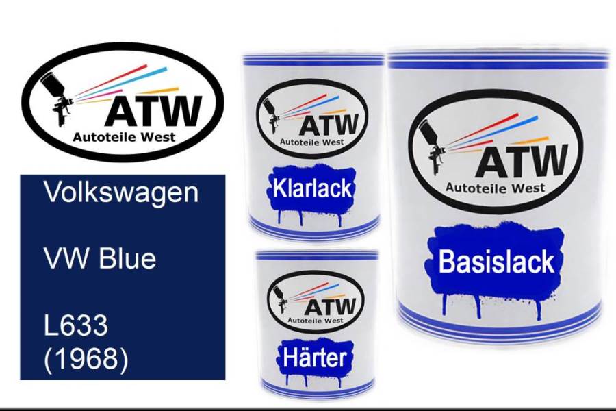 Volkswagen, VW Blue, L633 (1968): 1L Lackdose + 1L Klarlack + 500ml Härter - Set, von ATW Autoteile West.